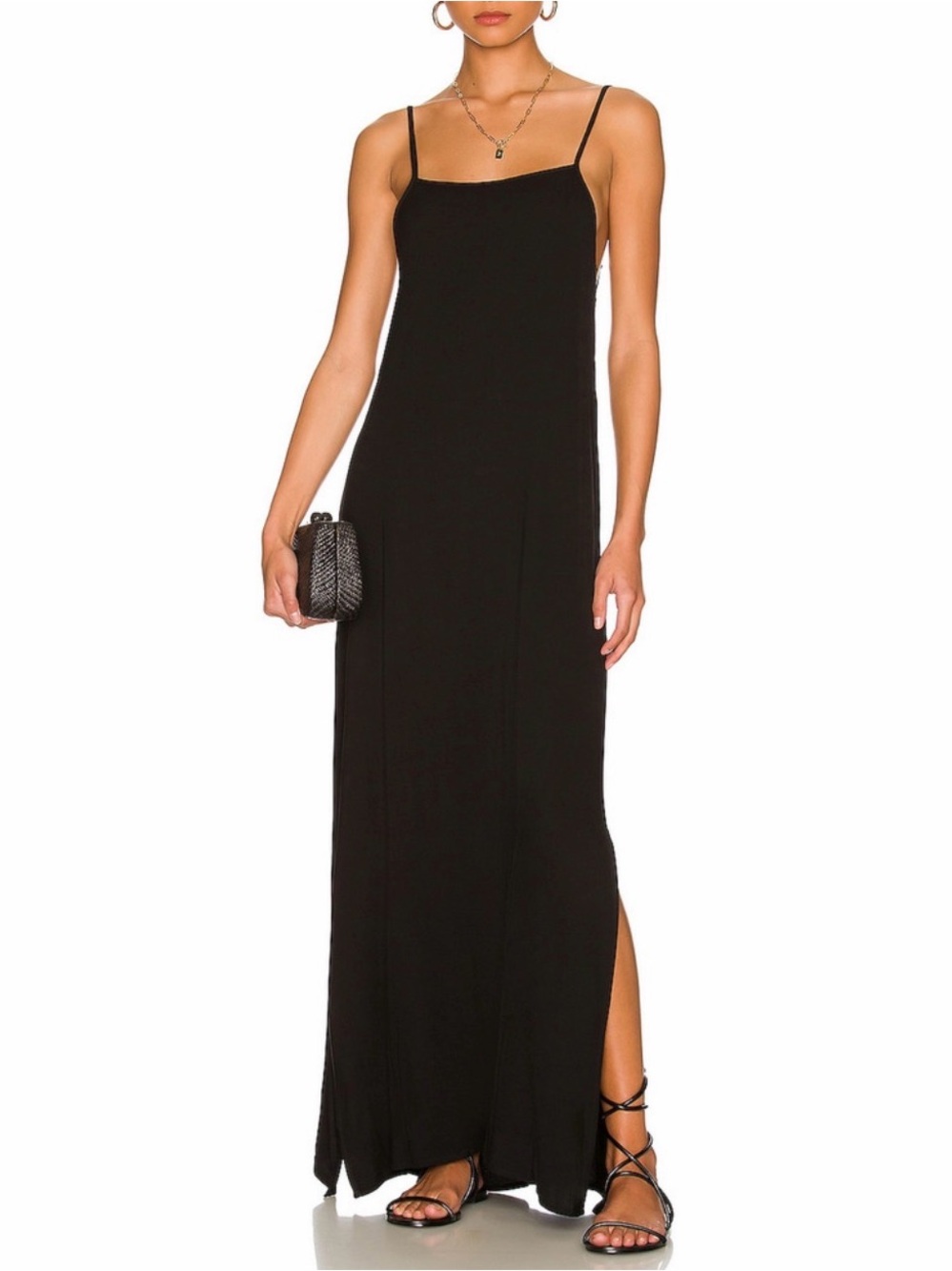 Black Chaser Slip Maxi Dress with Spaghetti Straps